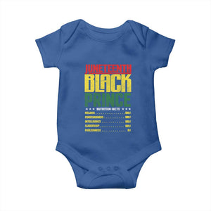 Juneteenth Black Prince Nutrition Facts Baby Onesie TS01 Royal Blue Print Your Wear