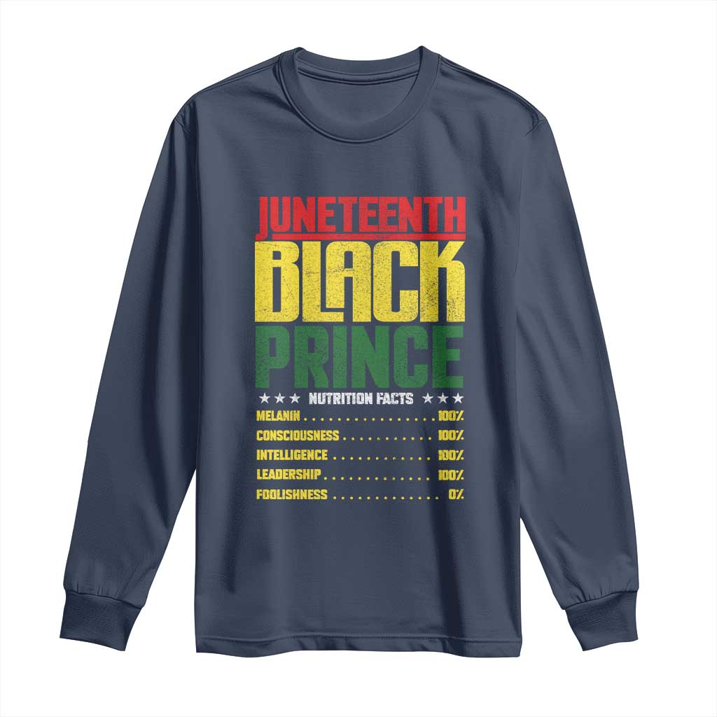 Juneteenth Black Prince Nutrition Facts Long Sleeve Shirt TS01 Navy Print Your Wear