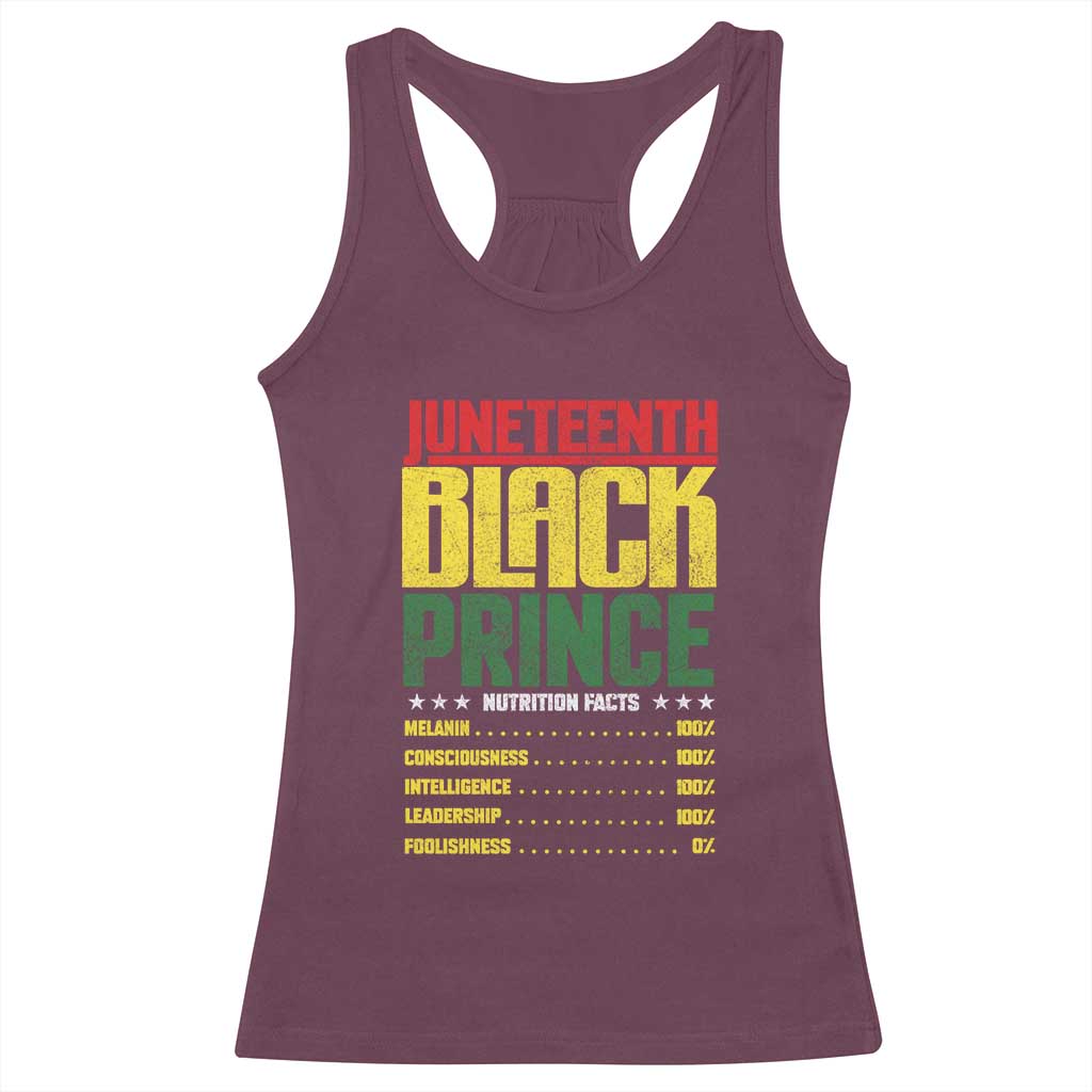 Juneteenth Black Prince Nutrition Facts Racerback Tank Top TS01 Maroon Print Your Wear