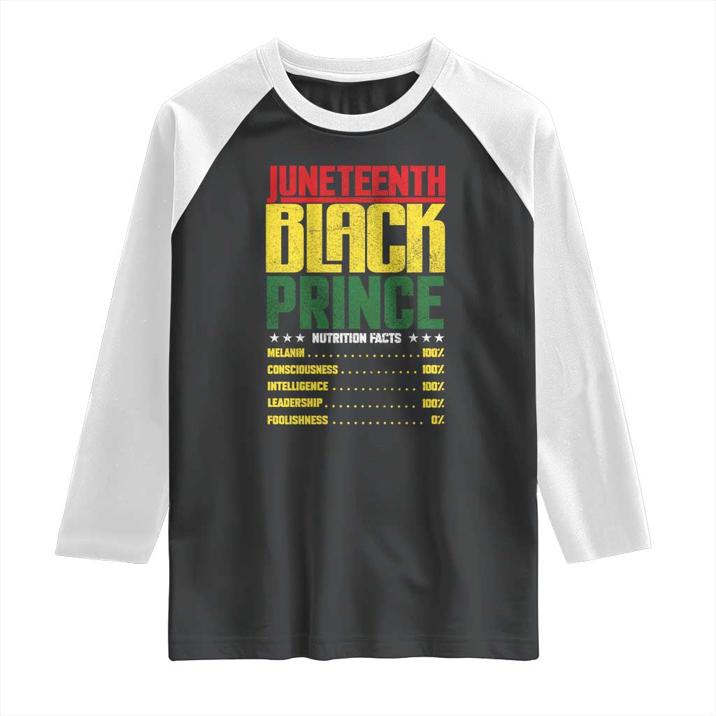Juneteenth Black Prince Nutrition Facts Raglan Shirt TS01 Black White Print Your Wear