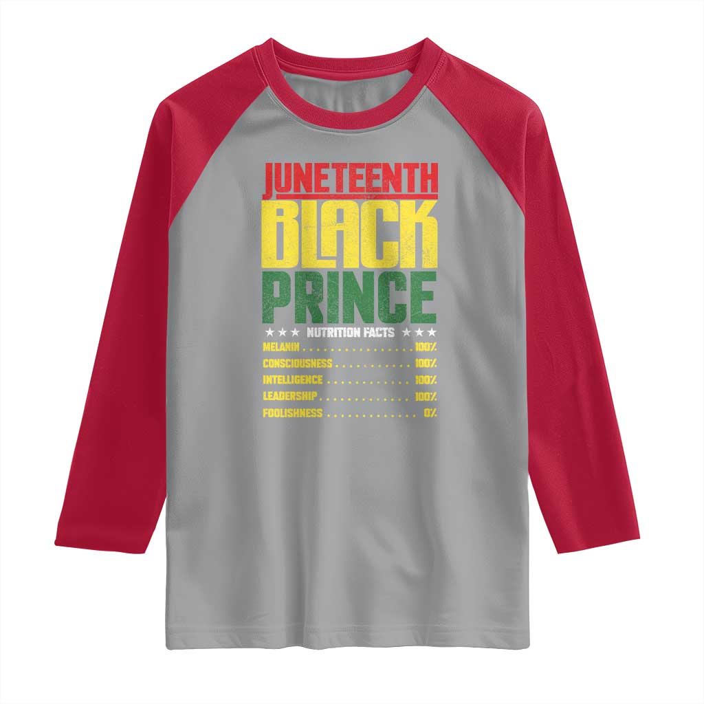 Juneteenth Black Prince Nutrition Facts Raglan Shirt TS01 Sport Gray Red Print Your Wear