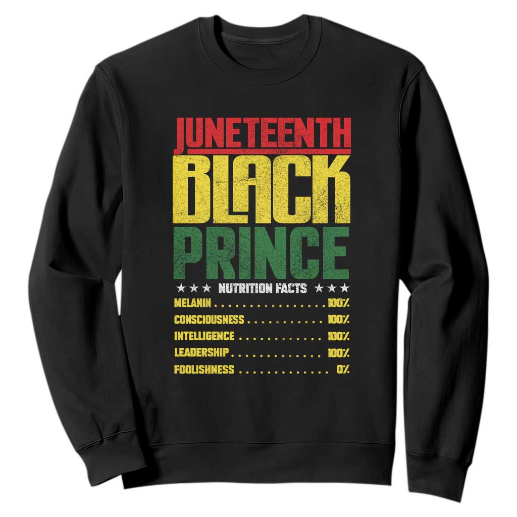 Juneteenth Black Prince Nutrition Facts Sweatshirt TS01 Black Printyourwear