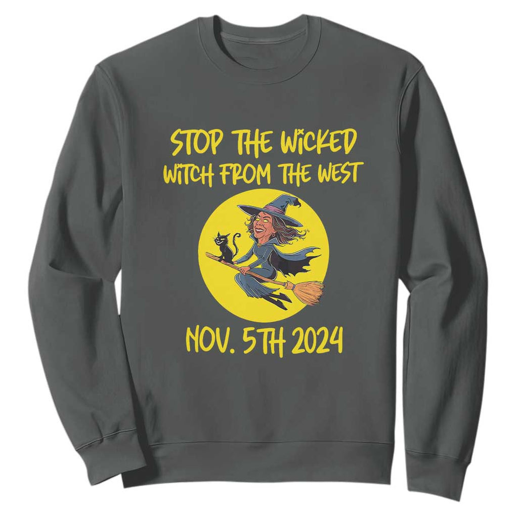 Halloween Witchy Sweatshirt Stop The Wicked From The West TS01 Dark Heather Print Your Wear
