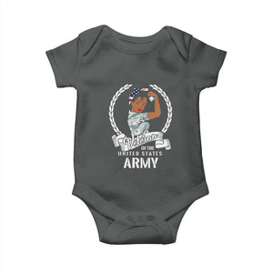 Black US Women Veteran Baby Onesie - Proud Female Military Army Girl TS01 Dark Heather Print Your Wear