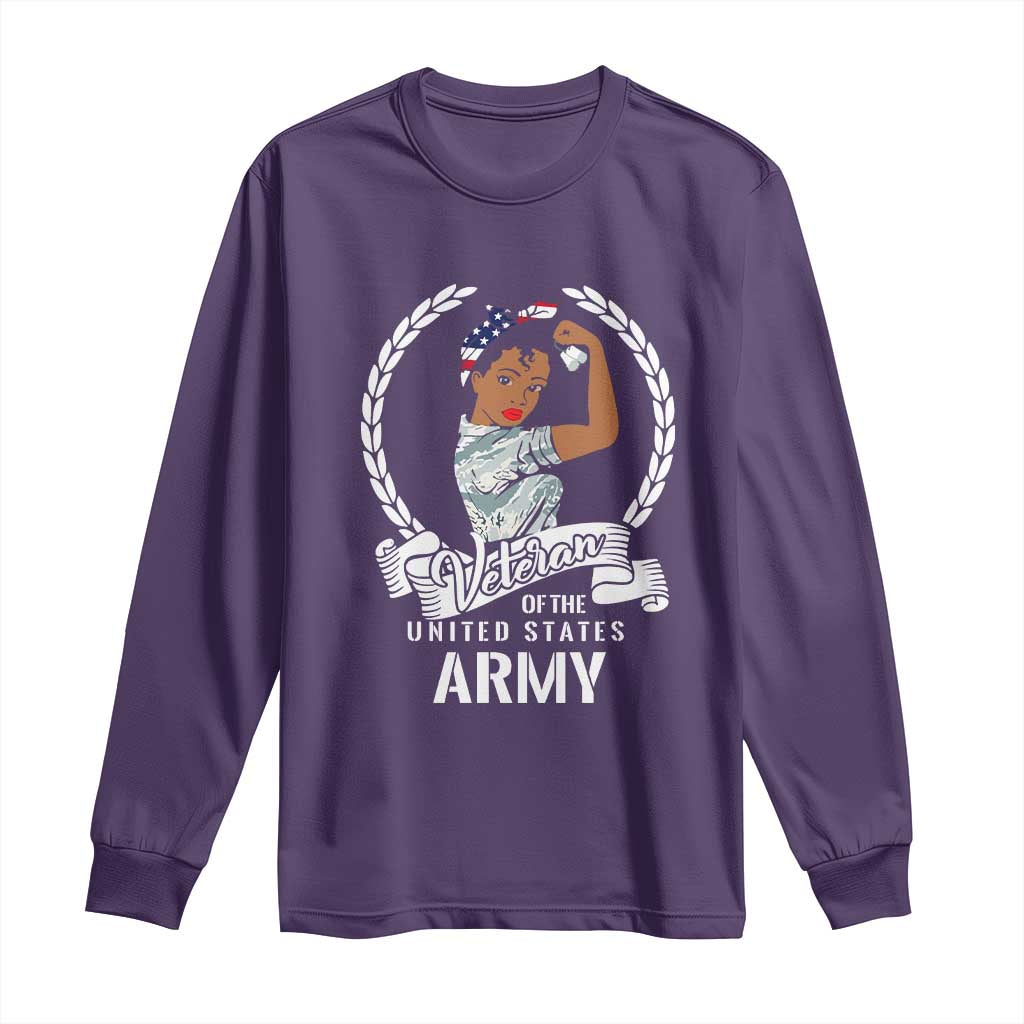 Black US Women Veteran Long Sleeve Shirt - Proud Female Military Army Girl TS01 Purple Print Your Wear
