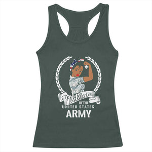 Black US Women Veteran Racerback Tank Top - Proud Female Military Army Girl TS01 Dark Forest Green Print Your Wear