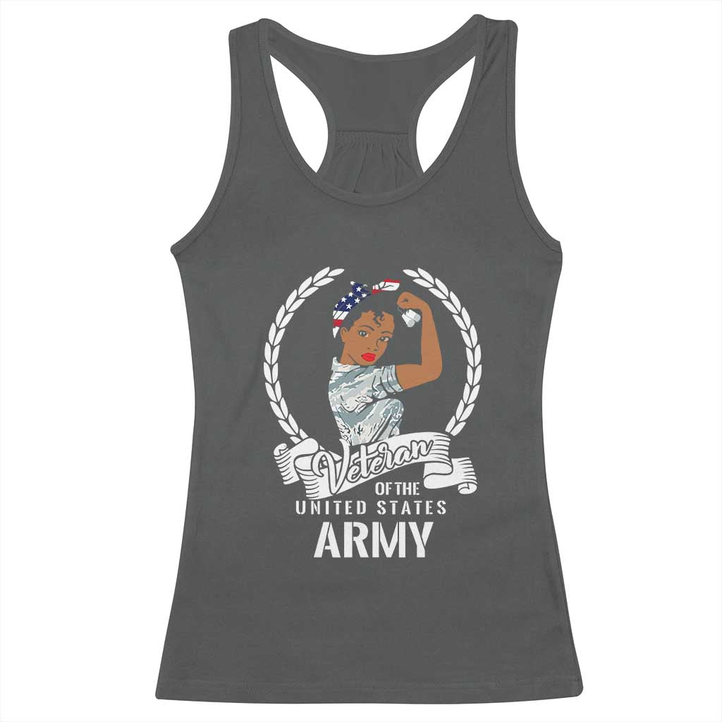 Black US Women Veteran Racerback Tank Top - Proud Female Military Army Girl TS01 Dark Heather Print Your Wear
