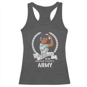 Black US Women Veteran Racerback Tank Top - Proud Female Military Army Girl TS01 Dark Heather Print Your Wear