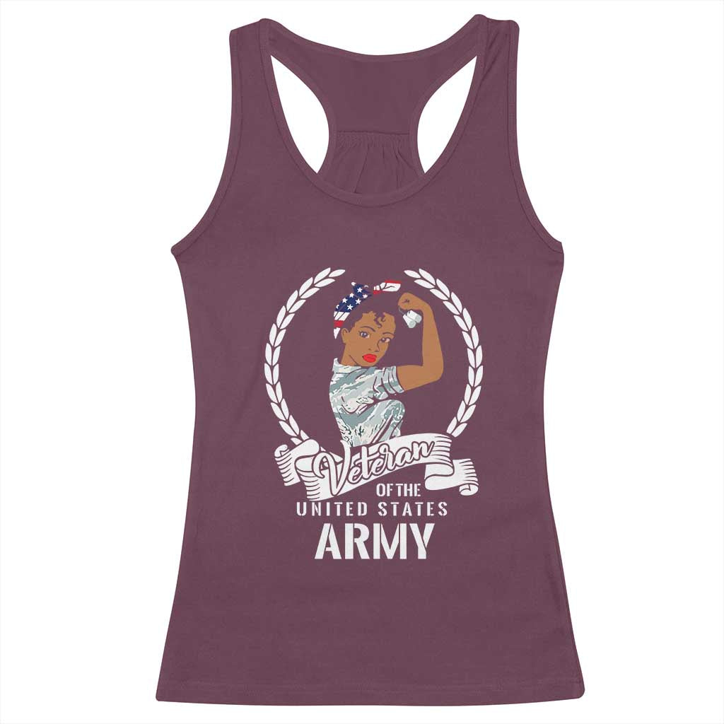 Black US Women Veteran Racerback Tank Top - Proud Female Military Army Girl TS01 Maroon Print Your Wear