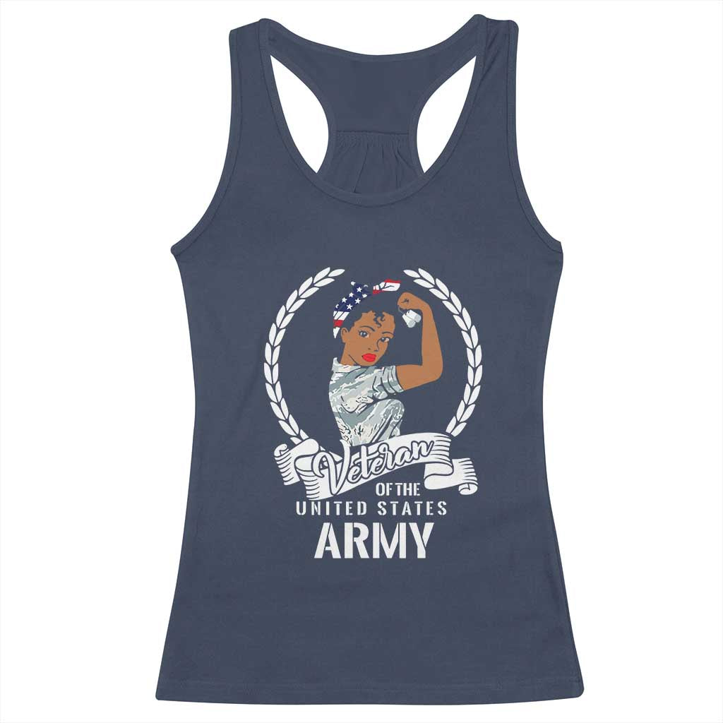 Black US Women Veteran Racerback Tank Top - Proud Female Military Army Girl TS01 Navy Print Your Wear