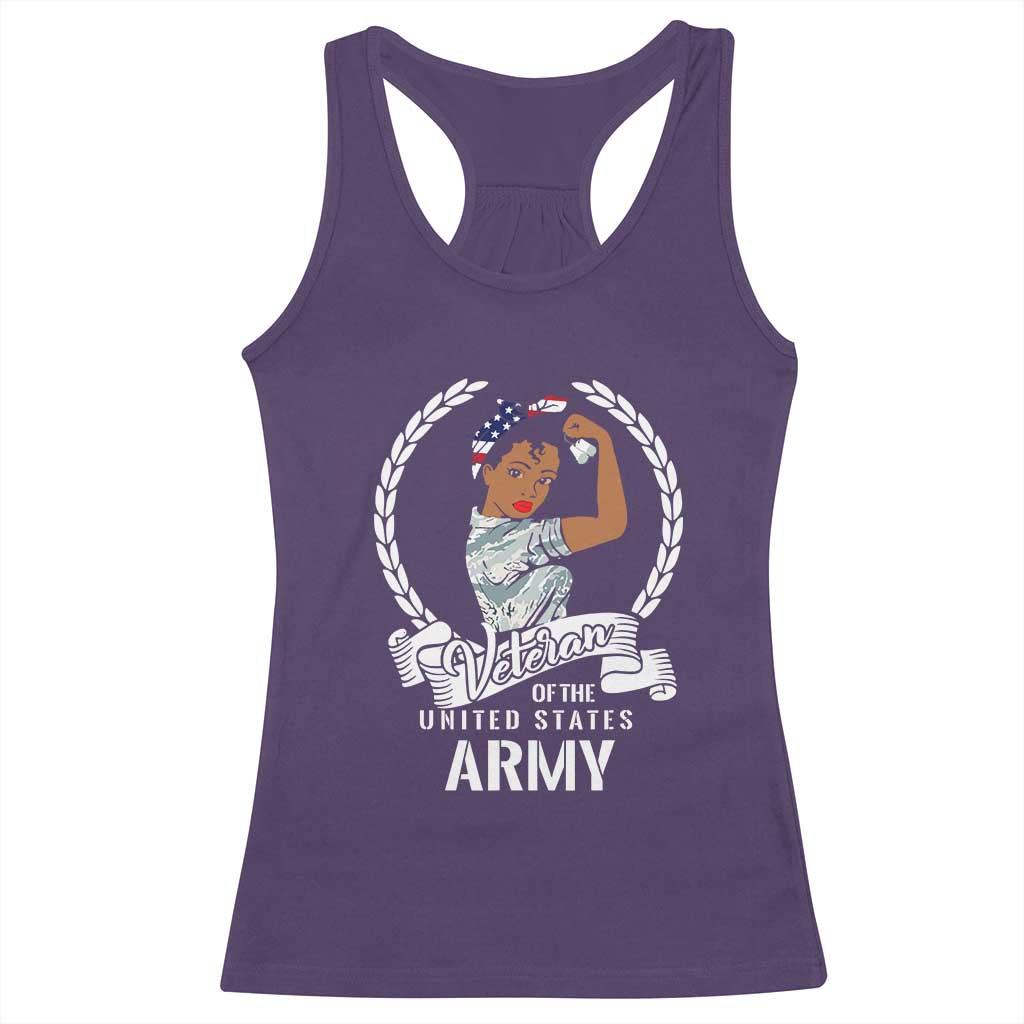 Black US Women Veteran Racerback Tank Top - Proud Female Military Army Girl TS01 Purple Print Your Wear