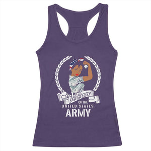 Black US Women Veteran Racerback Tank Top - Proud Female Military Army Girl TS01 Purple Print Your Wear