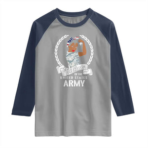 Black US Women Veteran Raglan Shirt - Proud Female Military Army Girl TS01 Sport Gray Navy Print Your Wear