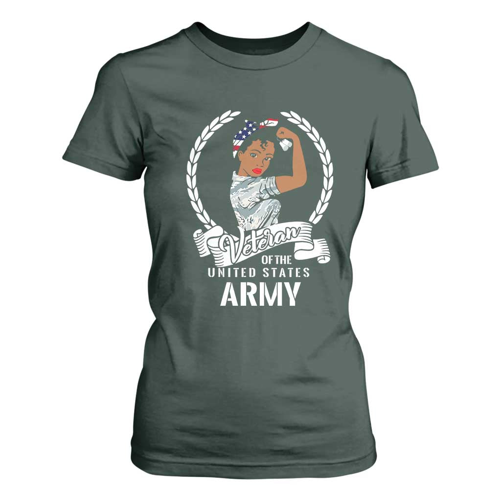 Black US Women Veteran T Shirt For Women - Proud Female Military Army Girl TS01 Dark Forest Green Print Your Wear