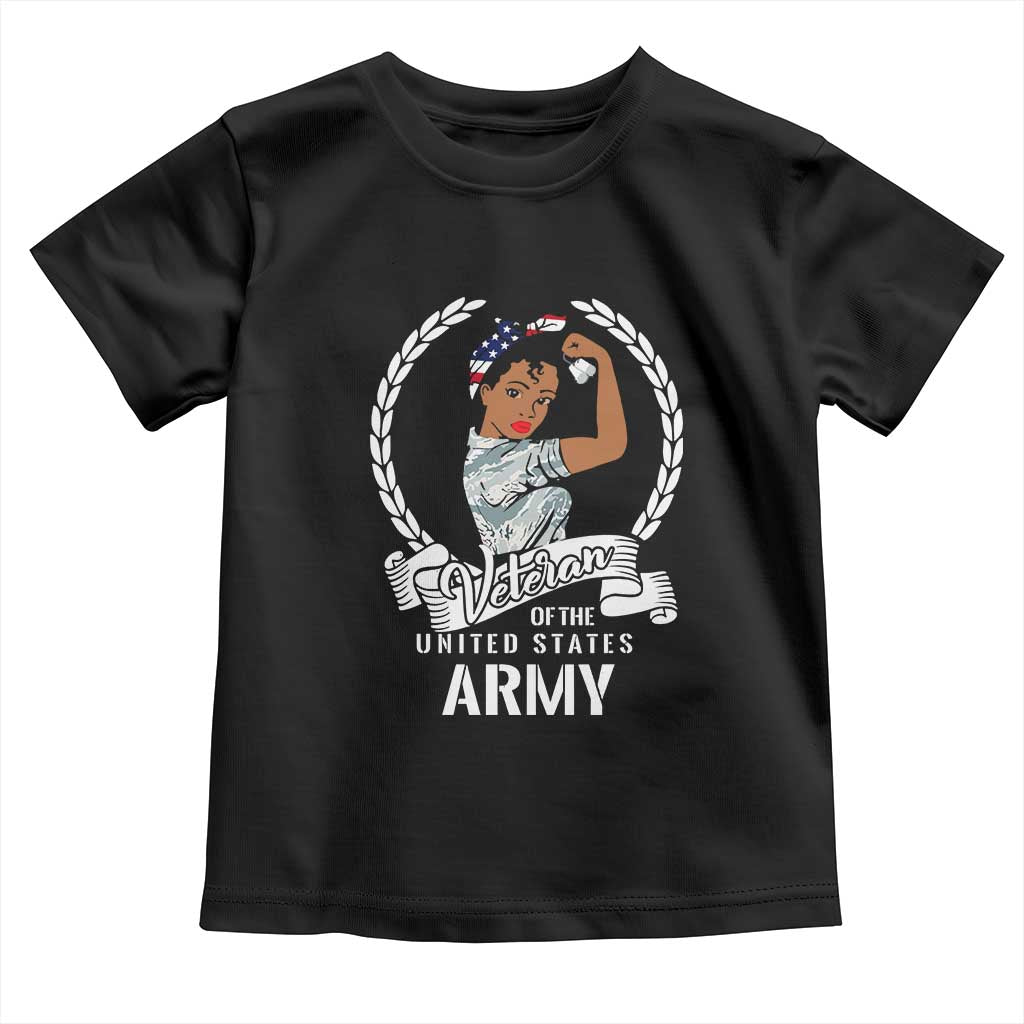 Black US Women Veteran Toddler T Shirt - Proud Female Military Army Girl TS01 Black Print Your Wear