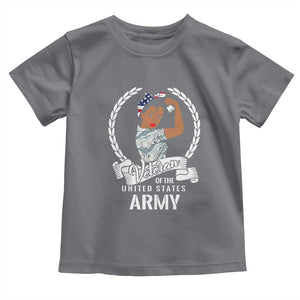 Black US Women Veteran Toddler T Shirt - Proud Female Military Army Girl TS01 Charcoal Print Your Wear