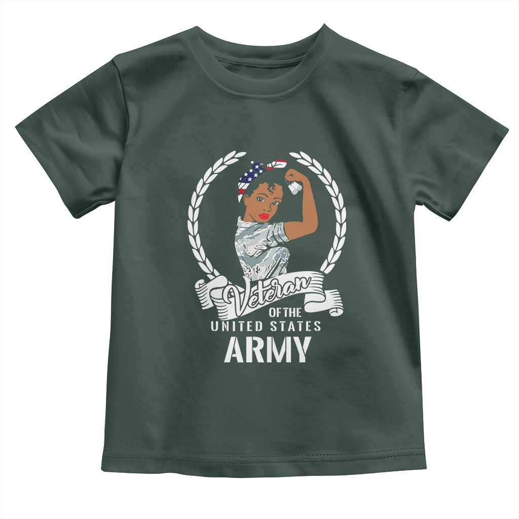 Black US Women Veteran Toddler T Shirt - Proud Female Military Army Girl TS01 Dark Forest Green Print Your Wear