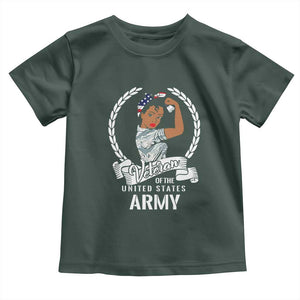 Black US Women Veteran Toddler T Shirt - Proud Female Military Army Girl TS01 Dark Forest Green Print Your Wear
