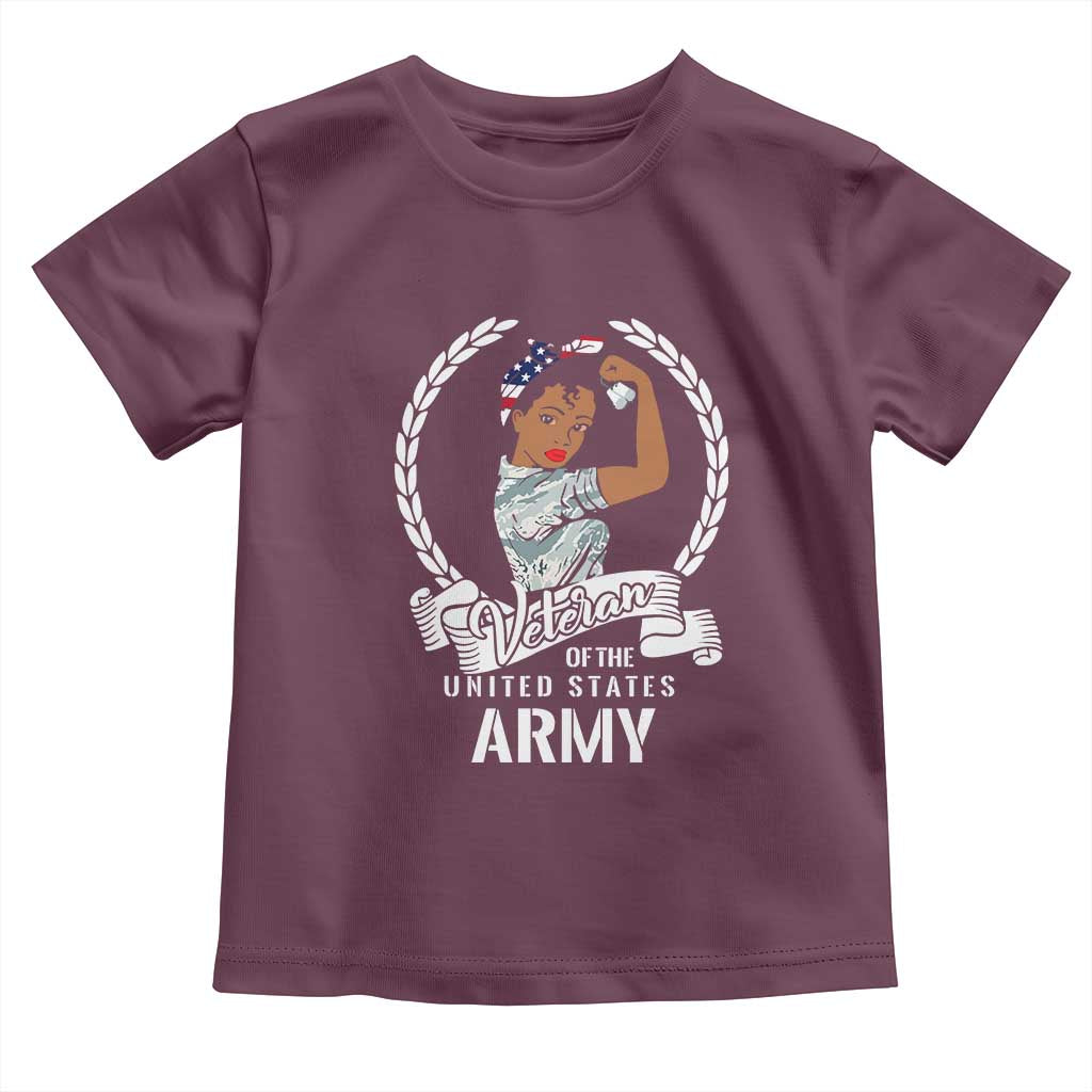 Black US Women Veteran Toddler T Shirt - Proud Female Military Army Girl TS01 Maroon Print Your Wear