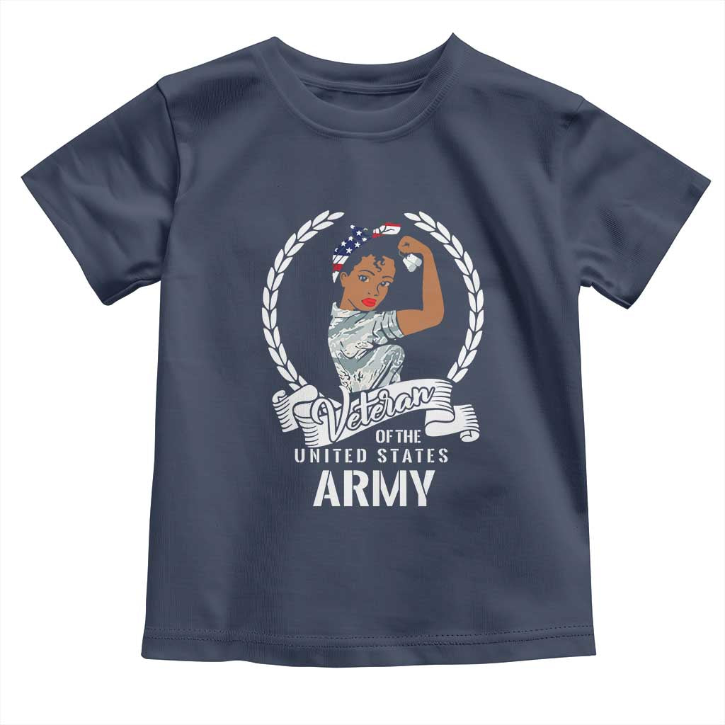 Black US Women Veteran Toddler T Shirt - Proud Female Military Army Girl TS01 Navy Print Your Wear