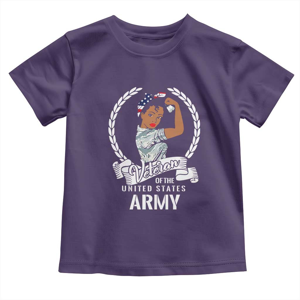 Black US Women Veteran Toddler T Shirt - Proud Female Military Army Girl TS01 Purple Print Your Wear