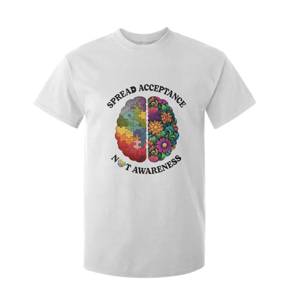 Accept Autism T Shirt For Kid Spread Acceptance Not Awareness Neurodiversity Brain TS01 White Printyourwear