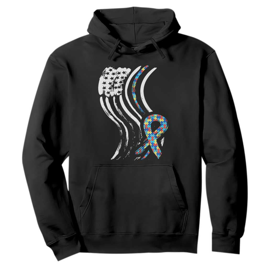 Autism Awareness Hoodie Spectrum Ribbon American Flag TS01 Black Printyourwear