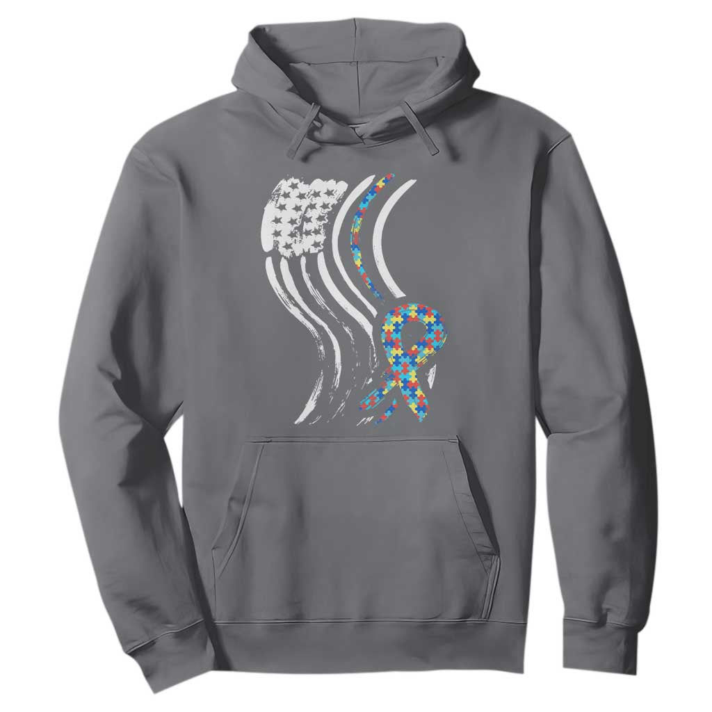 Autism Awareness Hoodie Spectrum Ribbon American Flag TS01 Charcoal Printyourwear