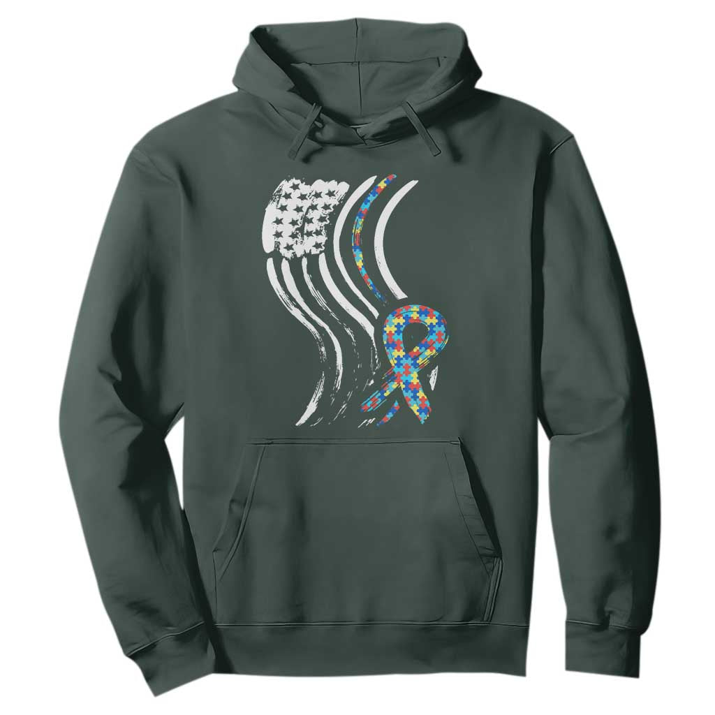 Autism Awareness Hoodie Spectrum Ribbon American Flag TS01 Dark Forest Green Printyourwear