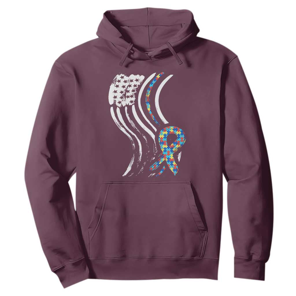 Autism Awareness Hoodie Spectrum Ribbon American Flag TS01 Maroon Printyourwear