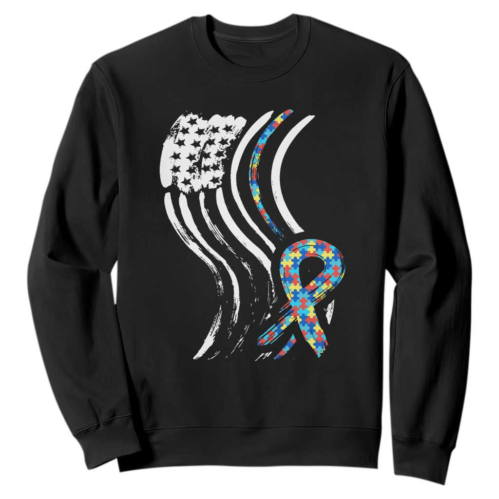 Autism Awareness Sweatshirt Spectrum Ribbon American Flag TS01 Black Printyourwear