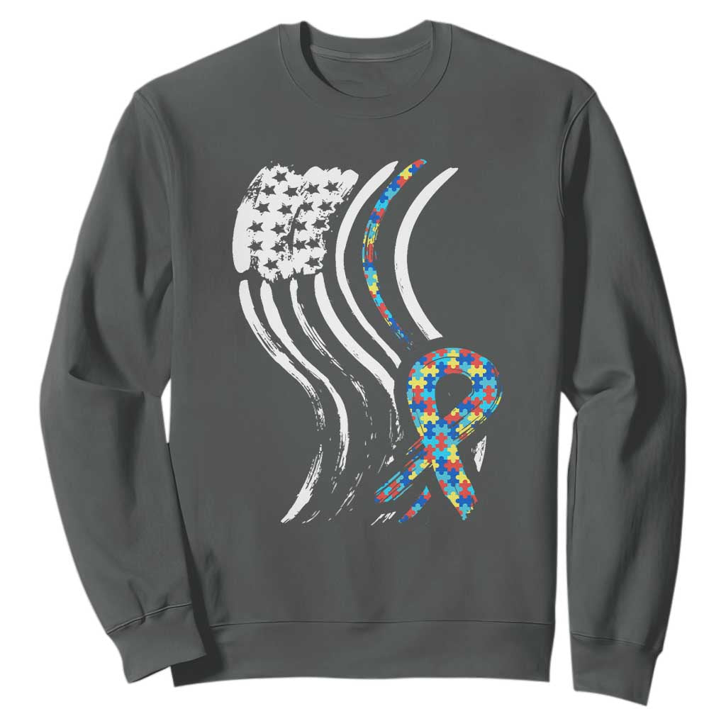 Autism Awareness Sweatshirt Spectrum Ribbon American Flag TS01 Dark Heather Printyourwear