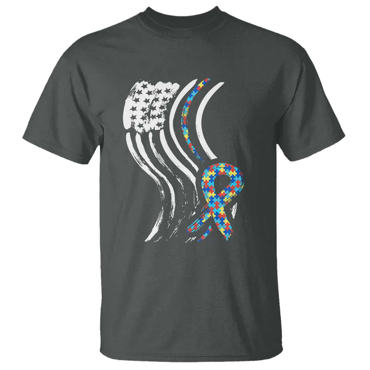 Autism Awareness T Shirt Spectrum Ribbon American Flag TS01 Dark Heather Printyourwear