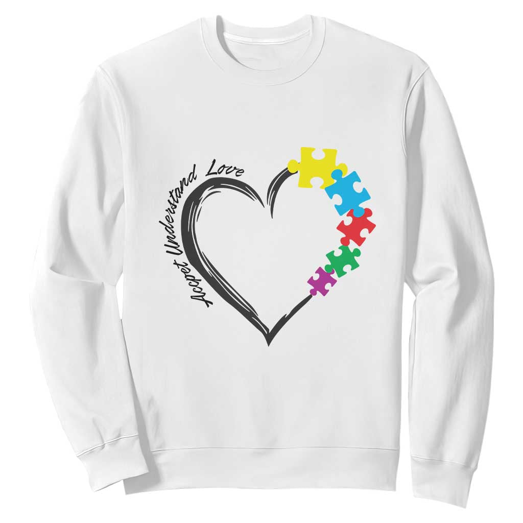 Heart Autism Awareness Sweatshirt Accept Understand Love Puzzle Piece TS01 White Printyourwear