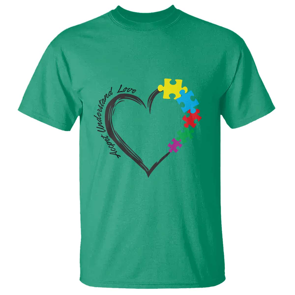 Heart Autism Awareness T Shirt Accept Understand Love Puzzle Piece TS01 Irish Green Printyourwear