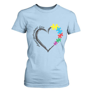 Heart Autism Awareness T Shirt For Women Accept Understand Love Puzzle Piece TS01 Light Blue Printyourwear