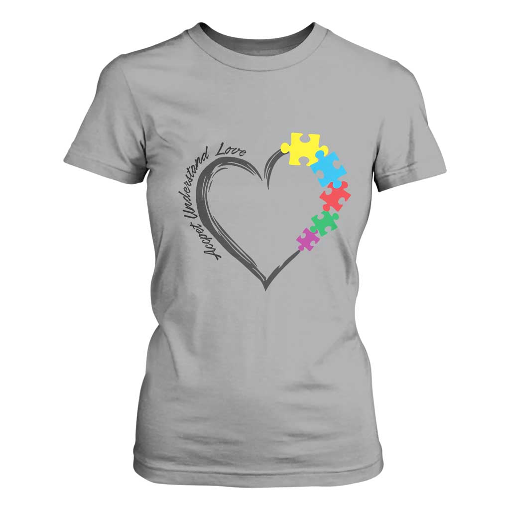 Heart Autism Awareness T Shirt For Women Accept Understand Love Puzzle Piece TS01 Sport Gray Printyourwear