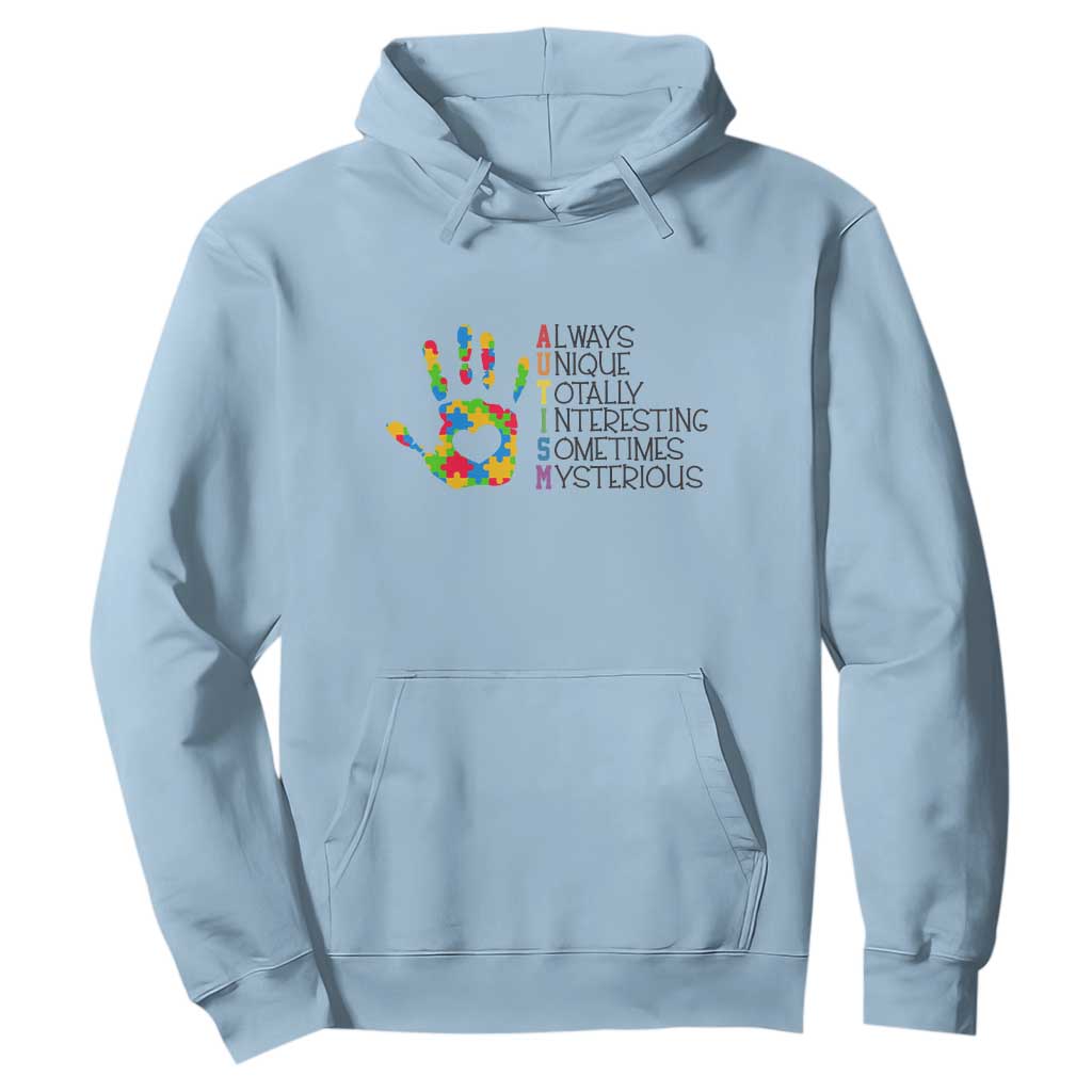 Autism Definition Hoodie Always Unique Totally Interesting Sometimes Mysterious Puzzle Hand TS01 Light Blue Printyourwear