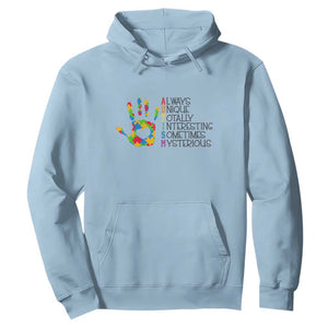 Autism Definition Hoodie Always Unique Totally Interesting Sometimes Mysterious Puzzle Hand TS01 Light Blue Printyourwear