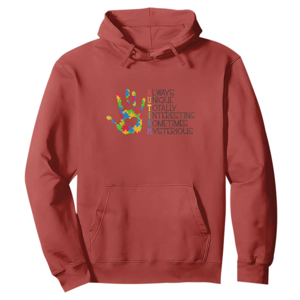 Autism Definition Hoodie Always Unique Totally Interesting Sometimes Mysterious Puzzle Hand TS01 Red Printyourwear