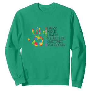 Autism Definition Sweatshirt Always Unique Totally Interesting Sometimes Mysterious Puzzle Hand TS01 Irish Green Printyourwear