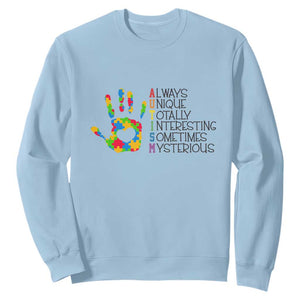 Autism Definition Sweatshirt Always Unique Totally Interesting Sometimes Mysterious Puzzle Hand TS01 Light Blue Printyourwear