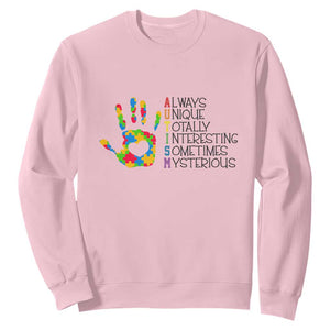 Autism Definition Sweatshirt Always Unique Totally Interesting Sometimes Mysterious Puzzle Hand TS01 Light Pink Printyourwear