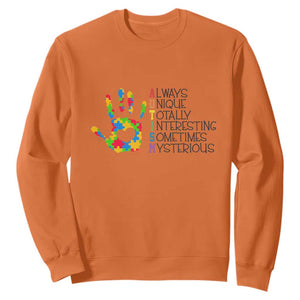 Autism Definition Sweatshirt Always Unique Totally Interesting Sometimes Mysterious Puzzle Hand TS01 Orange Printyourwear