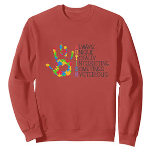 Autism Definition Sweatshirt Always Unique Totally Interesting Sometimes Mysterious Puzzle Hand TS01 Red Printyourwear