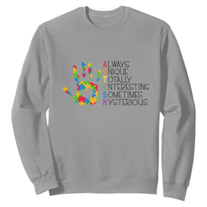 Autism Definition Sweatshirt Always Unique Totally Interesting Sometimes Mysterious Puzzle Hand TS01 Sport Gray Printyourwear