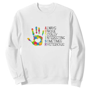 Autism Definition Sweatshirt Always Unique Totally Interesting Sometimes Mysterious Puzzle Hand TS01 White Printyourwear