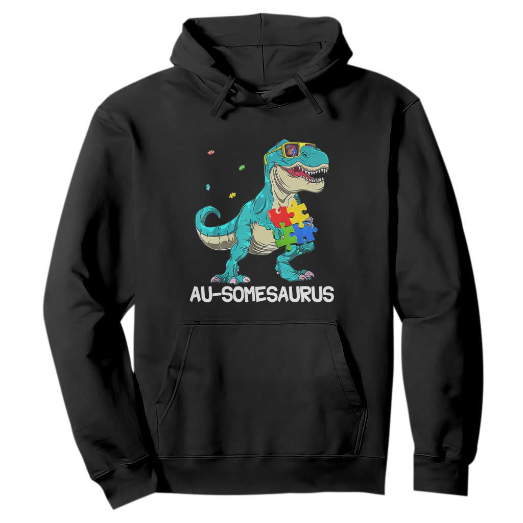 Dinosaur Autism Hoodie Au-somesaurus Word Pun Puzzle Piece TS01 Black Printyourwear