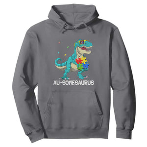 Dinosaur Autism Hoodie Au-somesaurus Word Pun Puzzle Piece TS01 Charcoal Printyourwear
