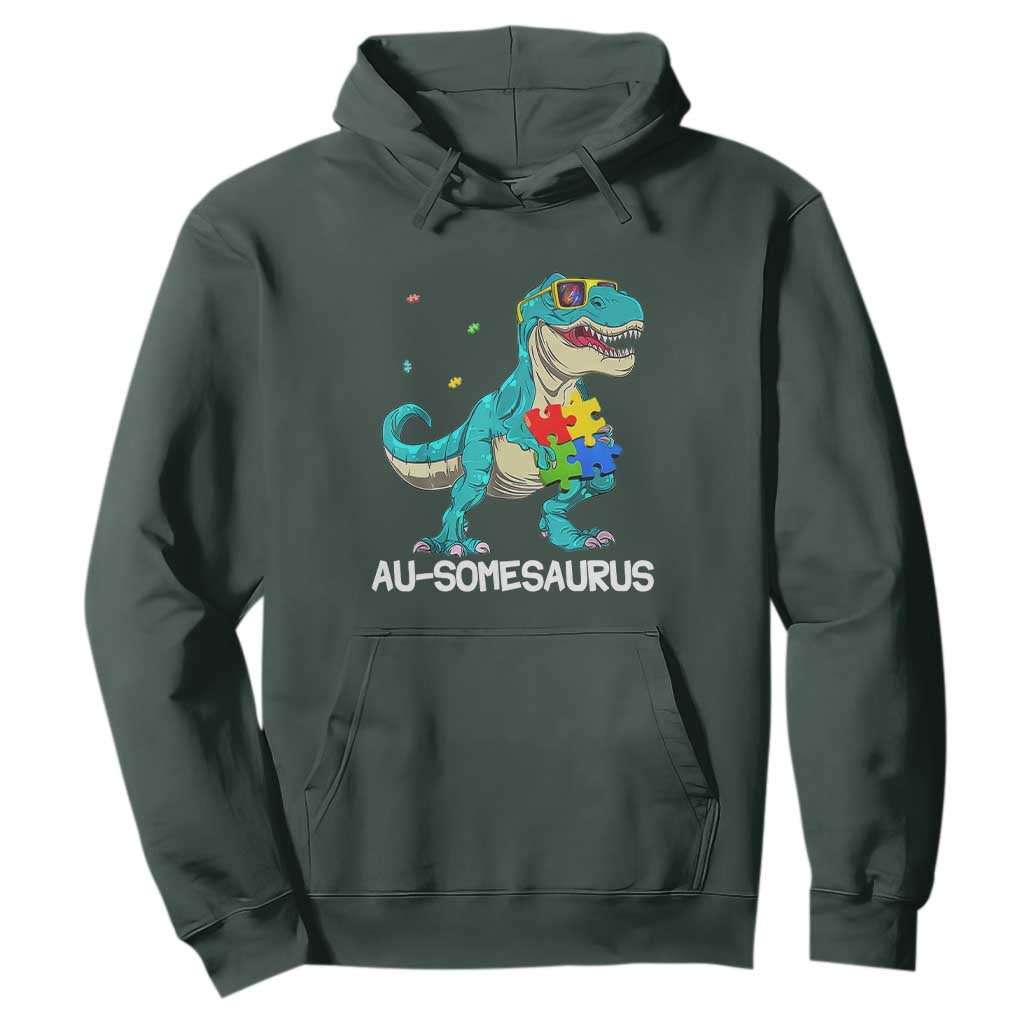 Dinosaur Autism Hoodie Au-somesaurus Word Pun Puzzle Piece TS01 Dark Forest Green Printyourwear